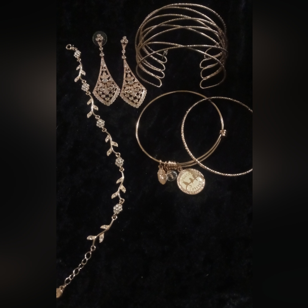 4 copper bracelets 1 pair of earings.